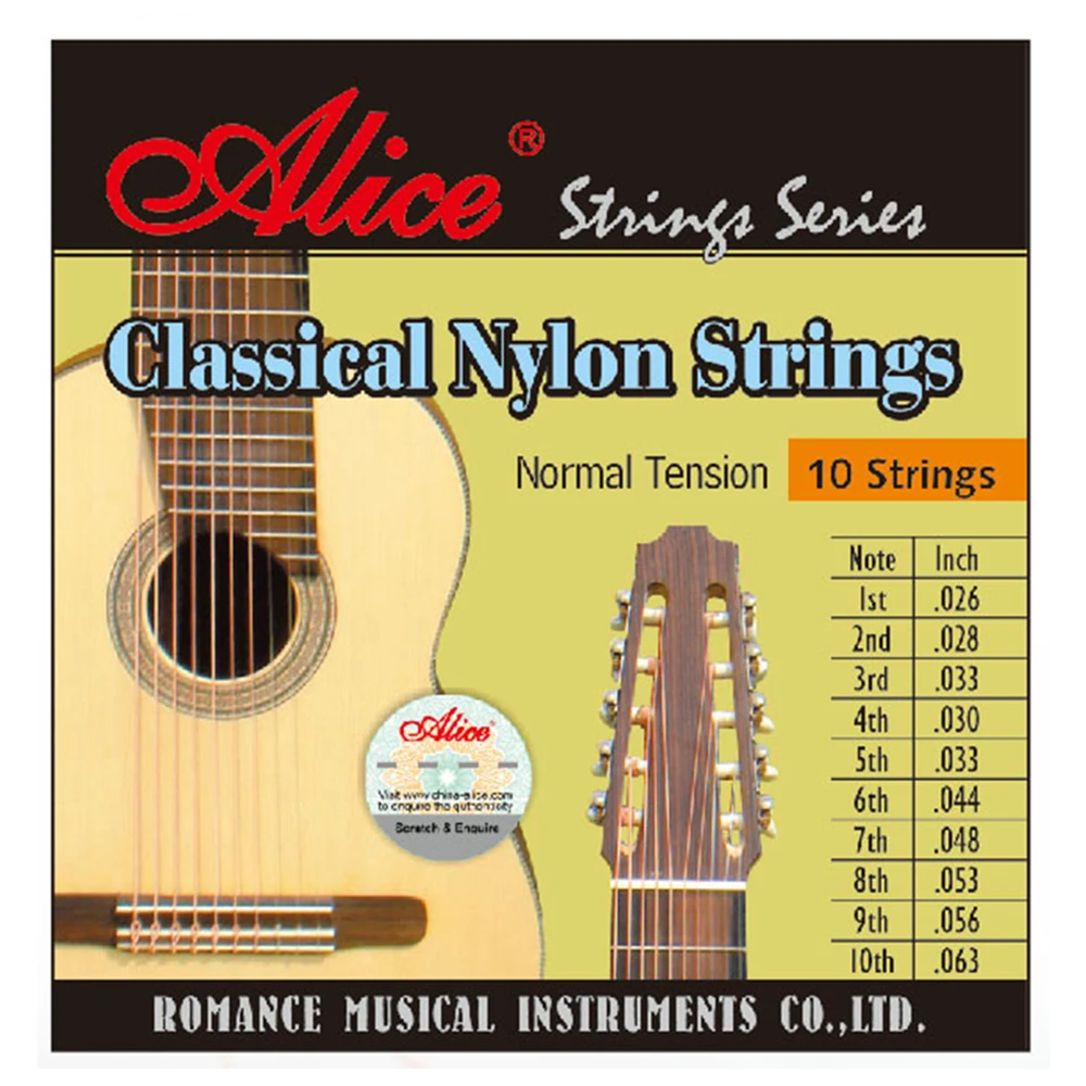 Alice 10 String Guitar Strings 026/063 Clear Nylon Coated Copper Alloy