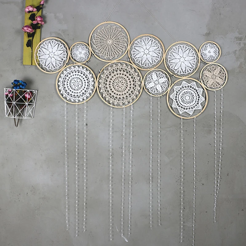 DIY gran Doily encaje atrapasueños artesanías conjunto de encaje atrapasueños conjunto de fondo colgante de pared decoración de la boda decoración del hogar