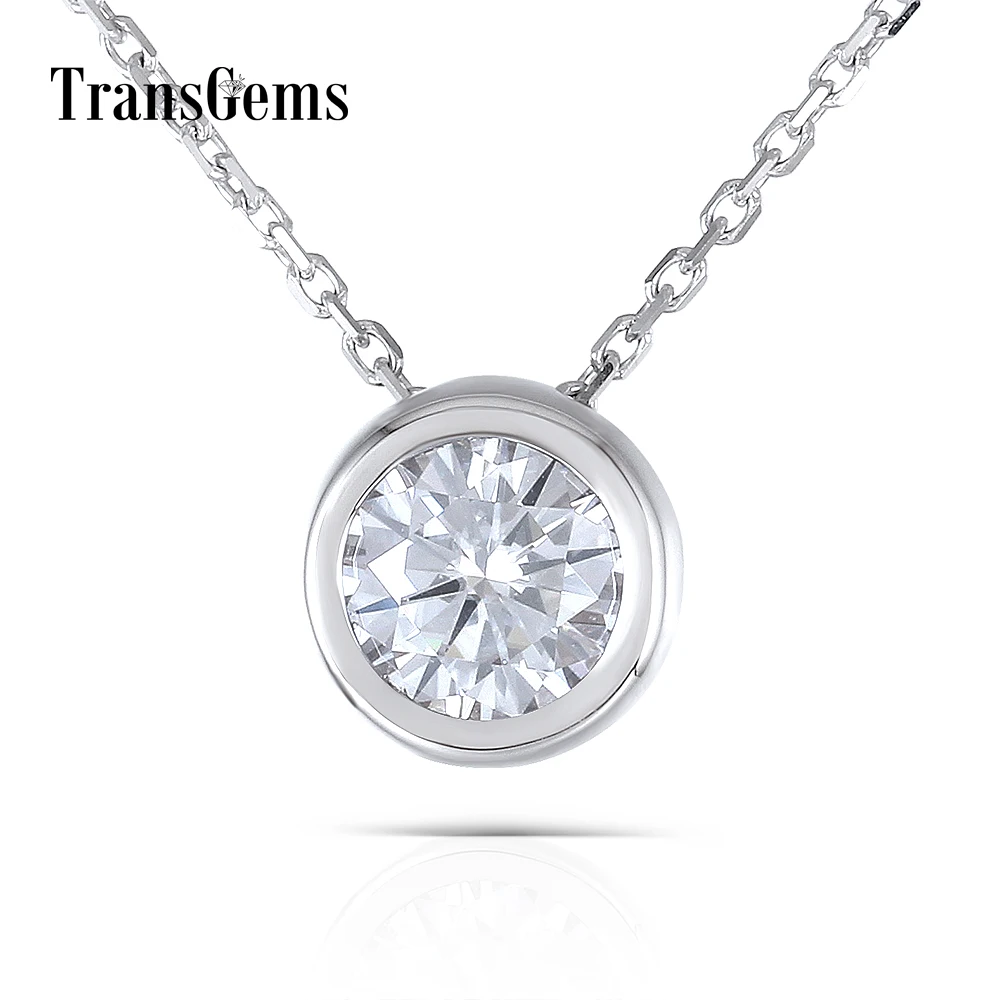 

Transgems 18K 750 White Gold Center 1ct 6.5MM F Color Moissanite Bezel Setting Pendant Necklace for Women Anniversary Gifts