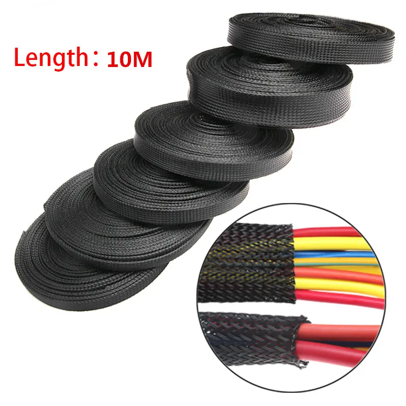 10 m black insulation braided sleeve 4/6/8/10/12/15/20/25 mm wire protection wir
