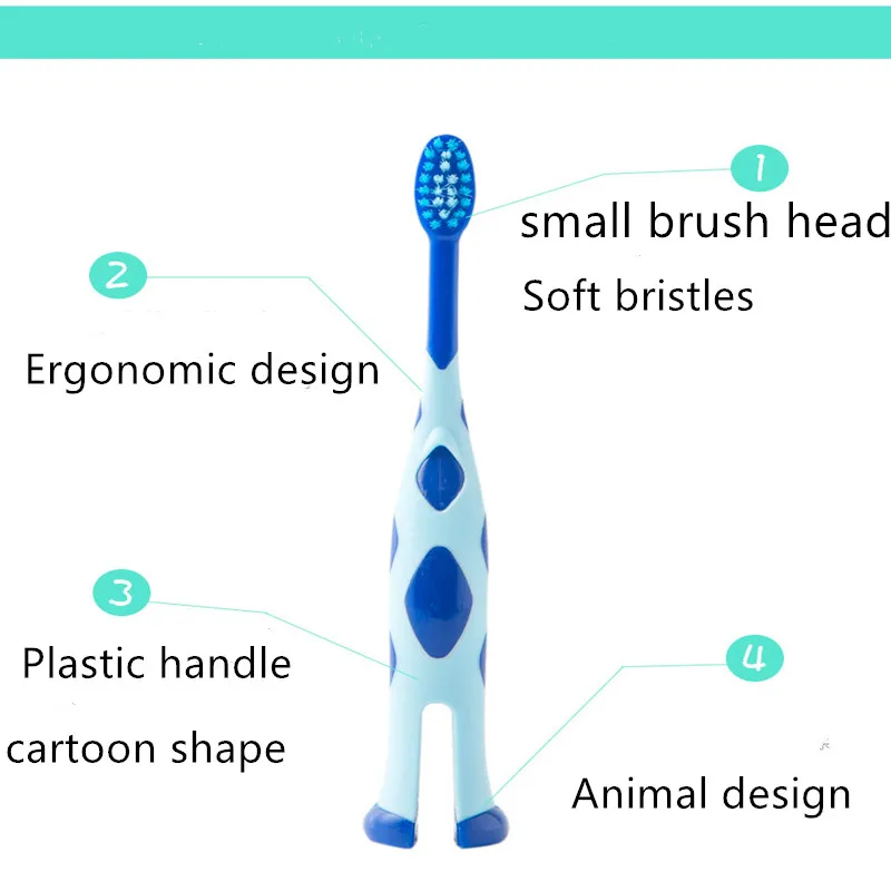 Новинка, 1 шт., детская зубная щетка с мультяшным животным, с ручкой, натуральный мягкий, безопасный, антибактериальный уход за полостью рта, мини-головки, экологически чистые