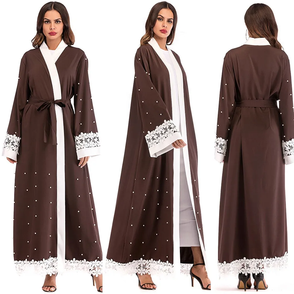 Платья больших размеров 2019 Abaya Дубай жемчуг женские этнические халаты исламский