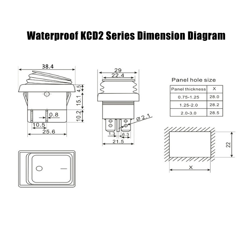 Водонепроницаемый кнопочный переключатель KCD2 SPST 4Pin 6Pin 20A/125V 15A/250V ВКЛ./ВЫКЛ.
