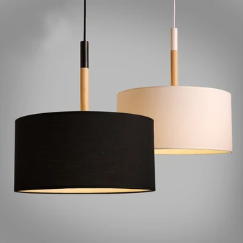 

Nordic America Country Wooden Pendant Light Black White 30/40/50cm Suspension Luminaire Fabric Living Room Bed Room