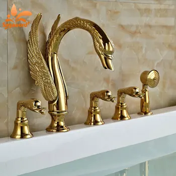 

Golden swan 5pc Brass Basin Sink Faucet three Handle 5 Holes Newest Design Deck Mounted Hot and Cold Water