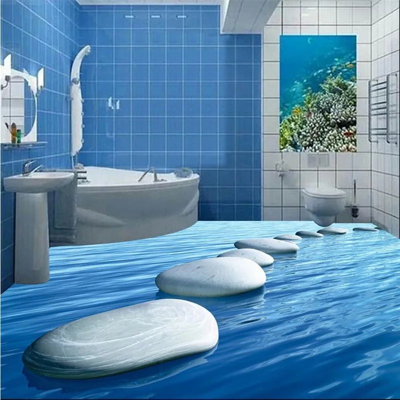 beibehang Wallpaper for Living Room Bedroom 3D sea blue stone connected Floor Painting Bathroom Self Adhesive wall sticker комплект постельного белья xiaomi como living bed sheets dark blue 1 8m