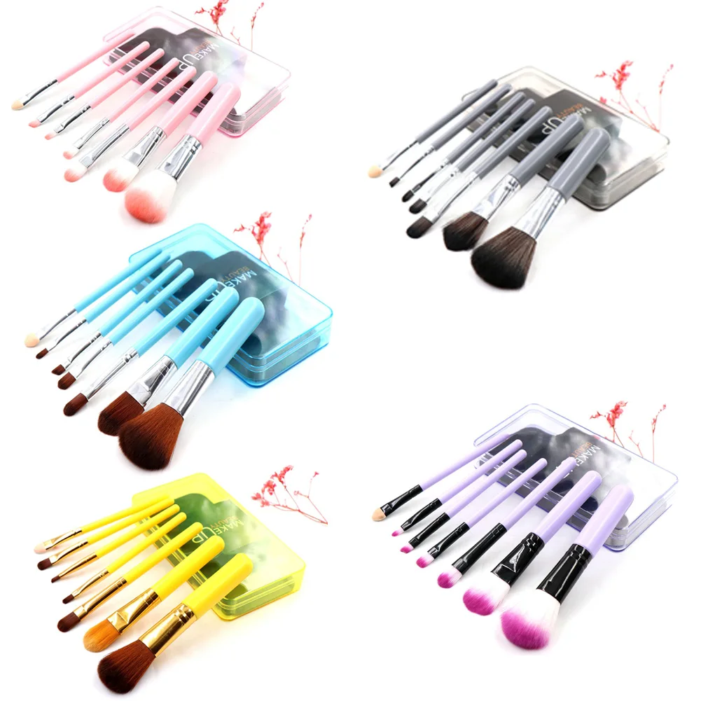 

7Pcs 5 Colors Makeup Brushes Set High Quality Foundation Powder Eyeshadow Brush with Plastic Boxed Cosmetic Beauty Tool Kit