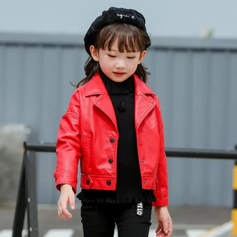 

Baby girl casual style Pu leather jackets spring autumn new brand good quality coats for children long sleeve outerwear ws269