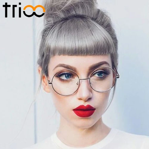 

TRIOO Gold Frame Round Eyeglasses Clear Spectacle Frame Circle Lens Myopia Glasses Transparent Clear Metal Quality Women Eyewear