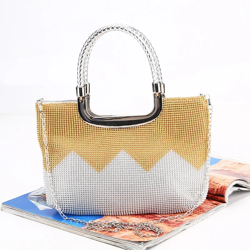 

Womens Diamond Satin Bling Evening Handbag Clutch With Detachable Metal Chain Strap Wedding Cocktail Party luxury crossbody Bag