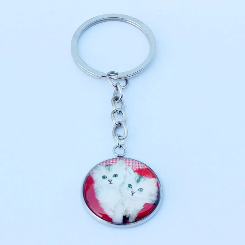 

Charm Round Glass Dome Cute Kitty Cat Keychain Bag Car Key Ring Jewelry for Women Lady Girl Men Bag Holder Jewelry