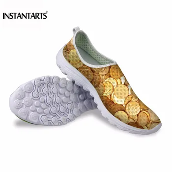 

INSTANTARTS Personalized 3D Coin Print Men's Casual Shoes US Dollar Puzzle Pattern Summer Mesh Sneaker Shoes Fashion Flat Shoes