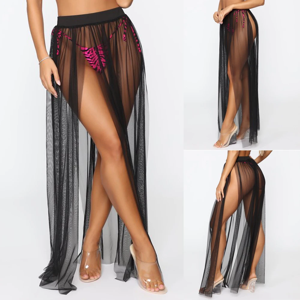 swim suit cover New Style Women Swimwear Bikini Cover Up Sheer Beach Skirt Sarong Pareo Beachwear Solid See Through High Waist Fashion Hot 2019 bathing suit and cover up set