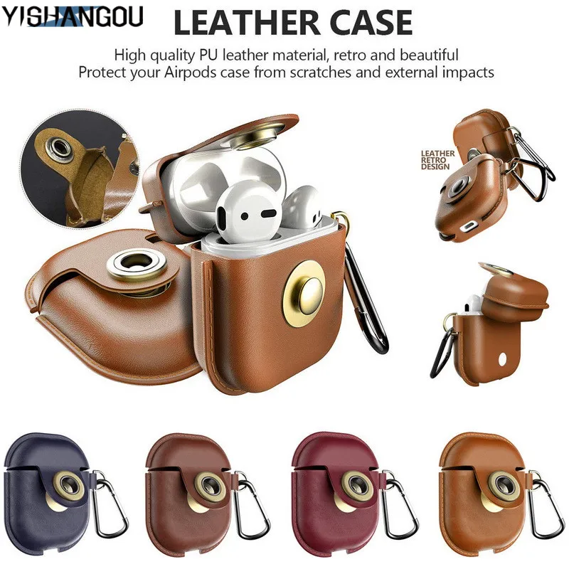 

Luxury Retro PU Leather Case For Apple AirPods Protective Bag Waterproof Pouch With Strap For iPhone X XR XS Max 7 8 Accessories