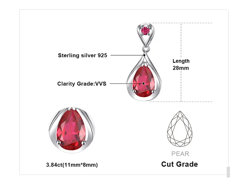 JewelryPalace капли воды 4ct создан красный рубин кулон 925 пробы серебряные ожерелья для женщин модные украшения без цепи
