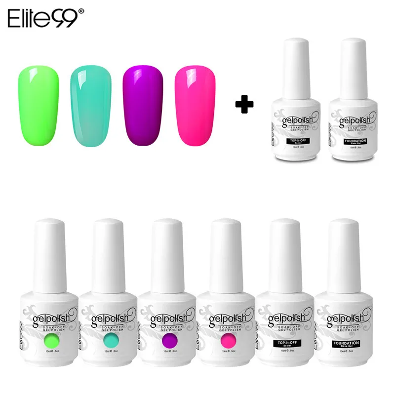

(6PCS) Elite99 15ml Gel Nail Polish UV Nail Gel Manicure Led Color Gel Polish Soak Off Nail Gel Varnish Top Coat Base Coat Sets