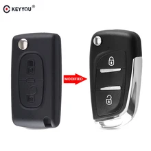 KEYYOU 2 Buttons Modified Filp Folding Remote Car Key Shell Case For Peugeot 307 408 308