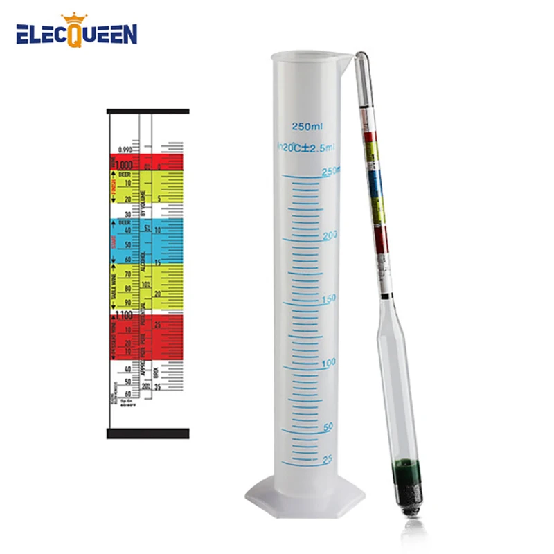 

3 Scale Hydrometer Making Triple Scale hydrometer &250ML Graduated Cylinder Testing for beer and wine,home brewing