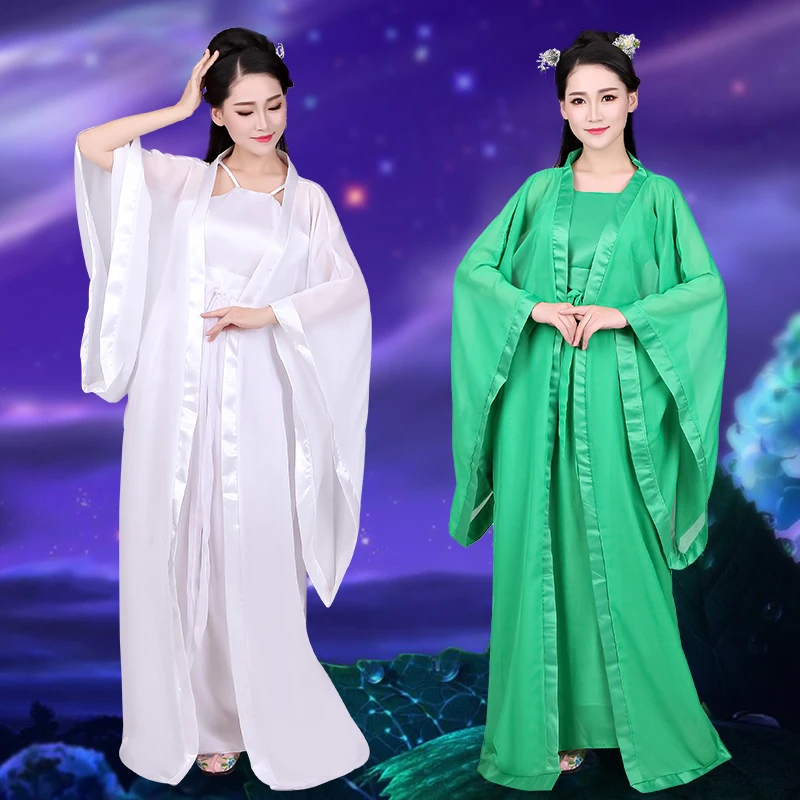 Белый Hanfu Китайский древний Белый с длинным рукавом костюмы женские династии Хань юбка для женщин сценические одежда для косплея BL1205