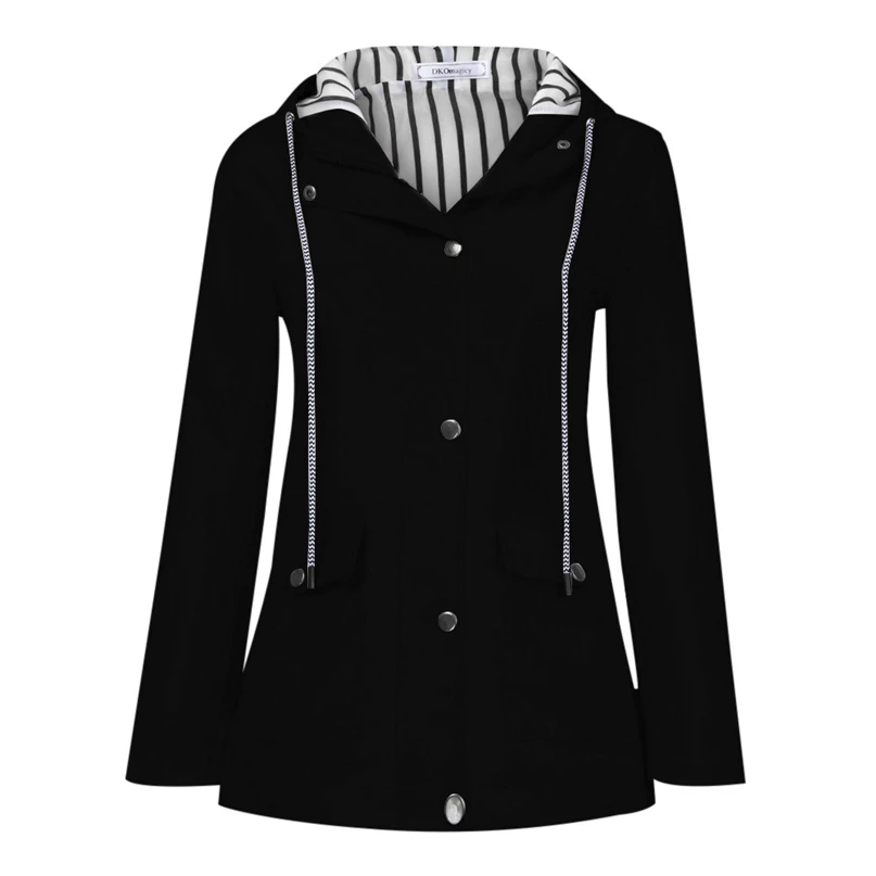 Women Jacket Fashion Cloth Casual Coat Solid Rain Jacket Outdoor Plus Waterproof Hooded Raincoat Windproof Outwear #FS#4OT25 (17)