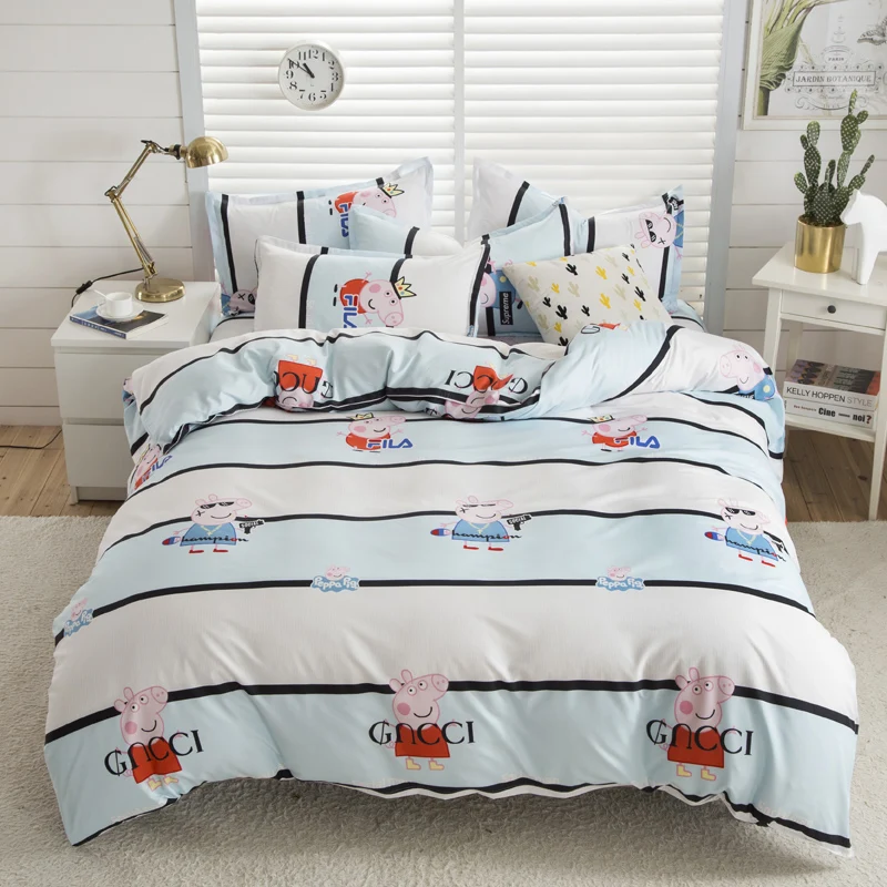 

BEST.WENSD Sky Cartoon pattern comforter bedding set 2019 New style stripe small pig dekbedovertrek 2 persoons Bamboo fiber