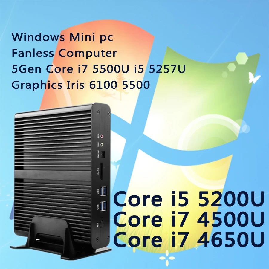 Intel Nuc Fanless Computer Broadwell  Graphics Iris 6100 5500 Wifi 5Gen Core i7 5500U i5 5257U Windows Mini pc i7 Barebone HTPC