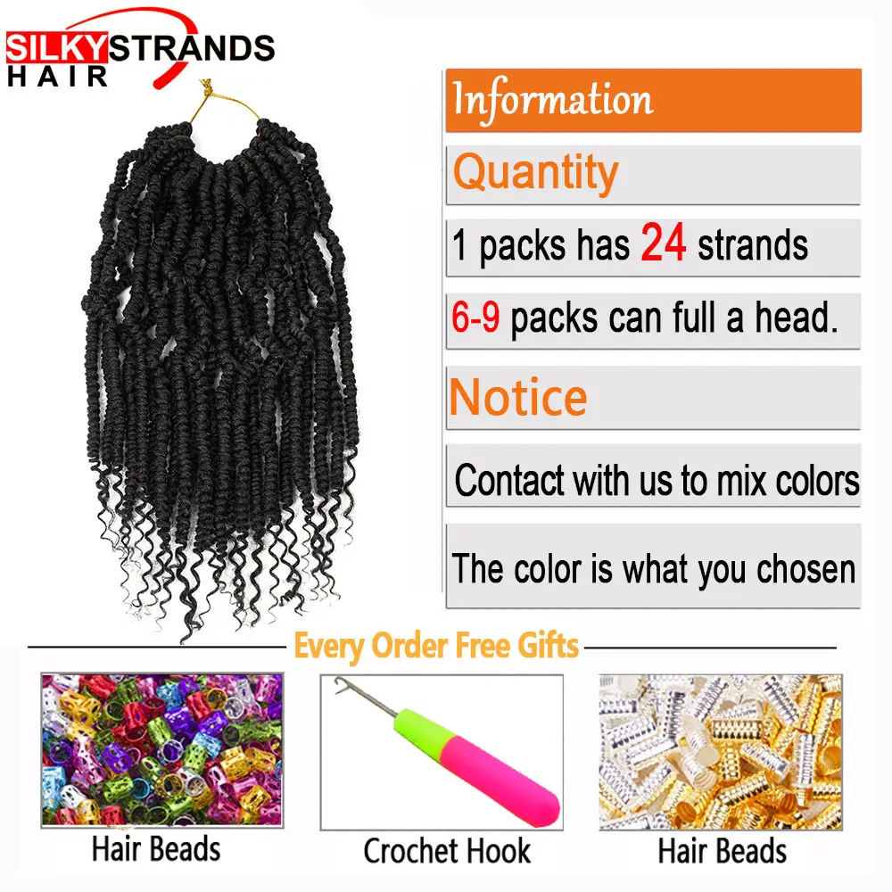 Burgundy Fluffy Passion Twist Hair Braiding 24strands/pack Synthetic Bomb Spring Curly Twist Crochet Hair
