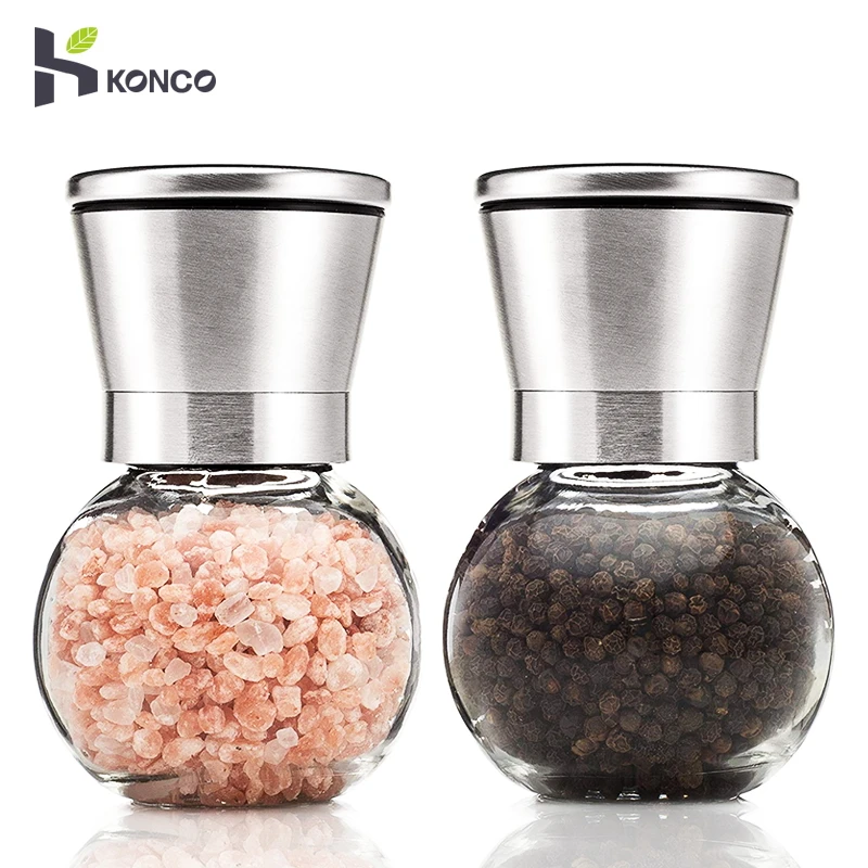 

KONCO Salt and Pepper Mills, Stainless Steel Pepper Shakers & Adjustable Ceramic Sea Salt Grinders, Spice & Herbs Mills