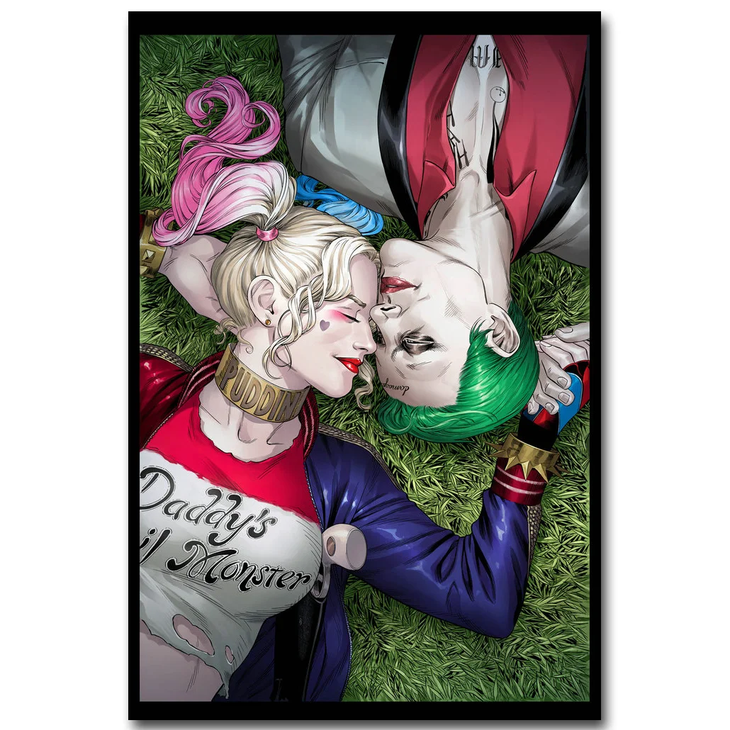 Harley Quinn and Joker Silk Fabric Poster  Comicstoy