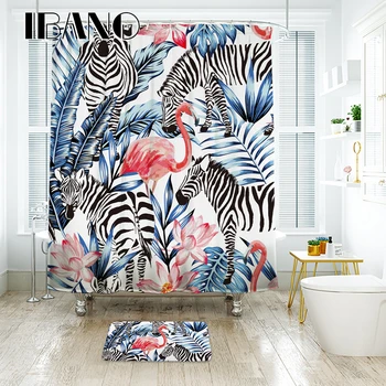 

Flamingo Decorative Shower Curtain Waterproof Polyester Fabric Shower Curtain For The Bathroom With 12 pcs Plastic Hooks IBANO