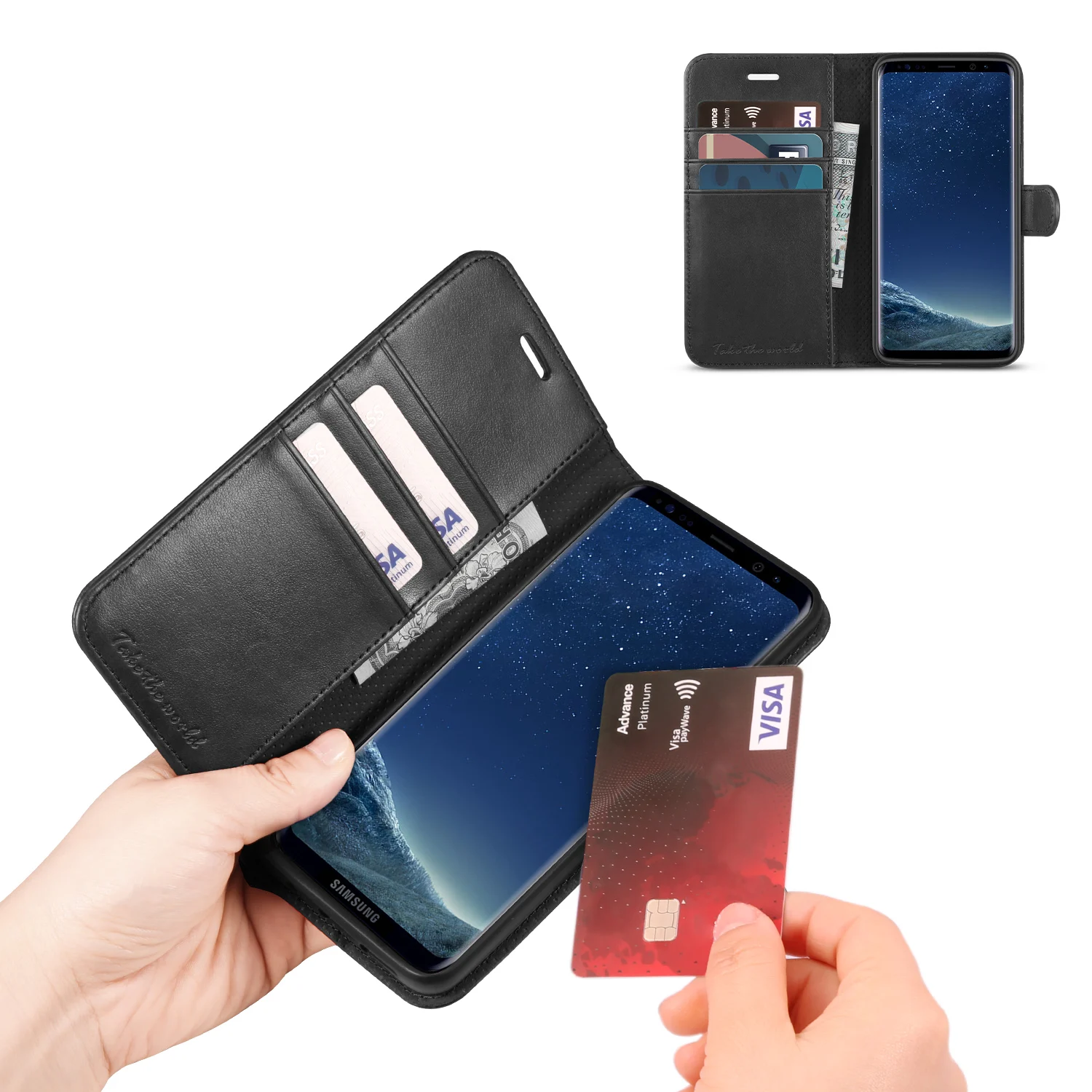 Tuch бумажник чехол для Galaxy S8 с стоящим просмотром ТПУ внутренний корпус отделения