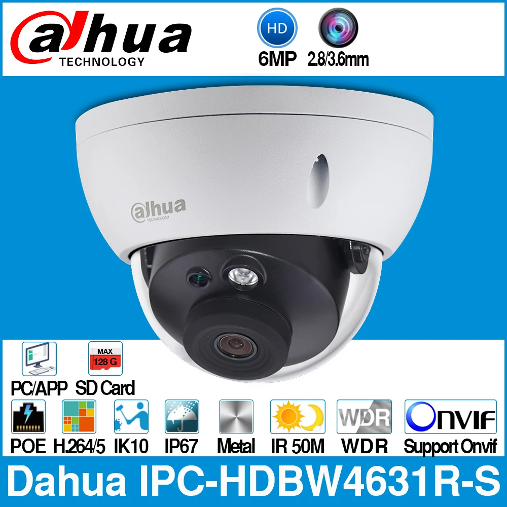 Сетевой видеорегистратор Dahua IPC-HDBW4631R-S 6MP IP Камера POE CCTV Поддержка IK10 IP67 камера Слот