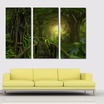 

3 Panels Landscape Painting Forest Bridge Jungle Art Poster Print On Canvas Wall Art Picture Home Decor Canvas Painting No Frame