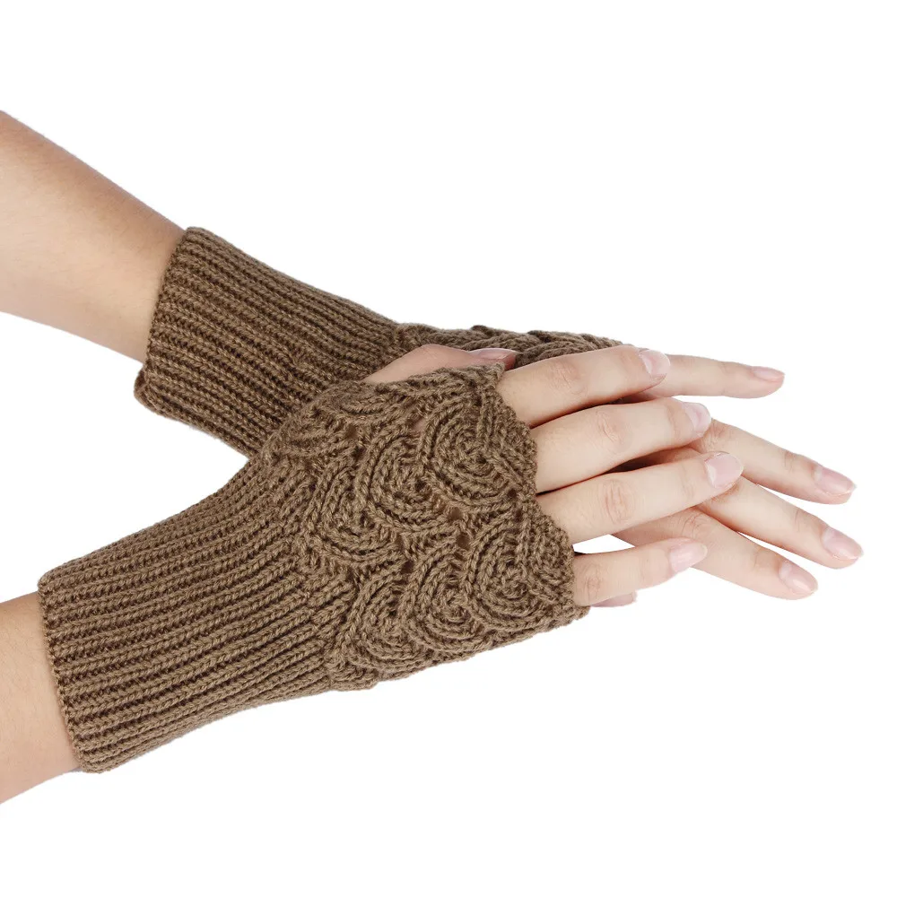 Women's Warm Winter Brief Paragraph Knitting Half Fingerless Gloves guantes mujer Solid color Christmas gloves#P - Цвет: Khaki