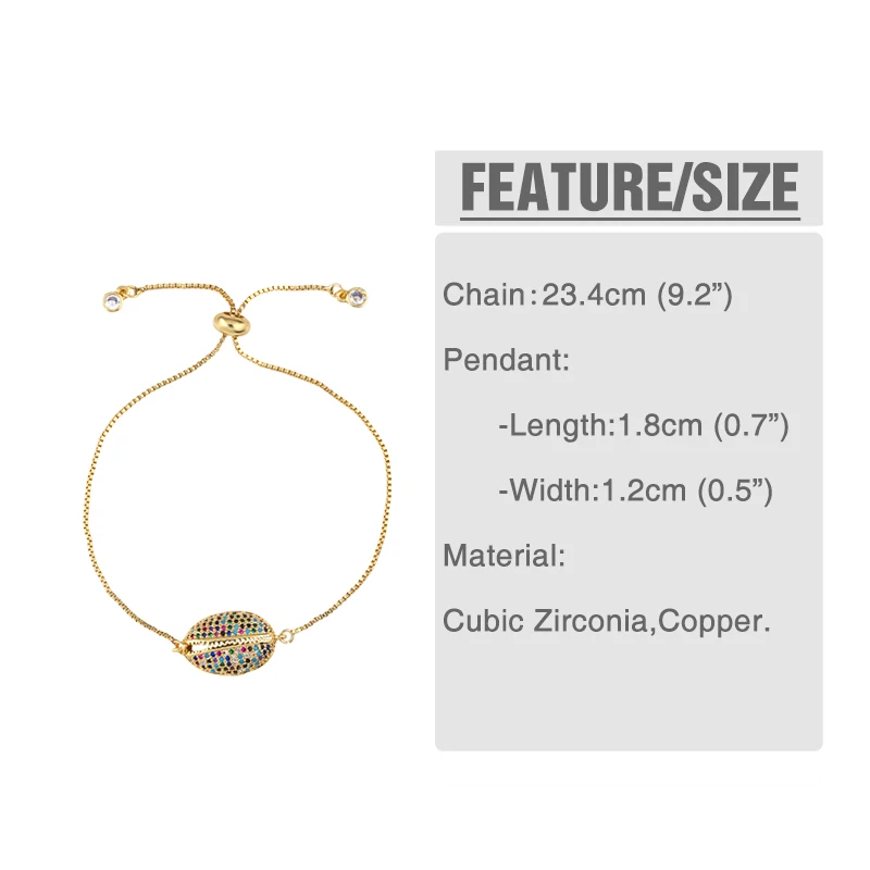 FLOLA Bohemian Puka Shell Bracelet Girls CZ Rainbow Cross Tennis Bracelet Gold Plated Jewelry Cowrie Shell pulseras mujer brtb59 bracelet jewelry