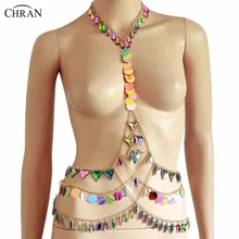 Chran Multilayer Belly Waist Chain Halter Necklace Sexy Bikini Sequin Bra Body Chain Carnival Festival Costume Jewelry Chran Multilayer Belly Waist Chain Halter Necklace Sexy Bikini Sequin Bra Body Chain Carnival Festival Costume Jewelry
