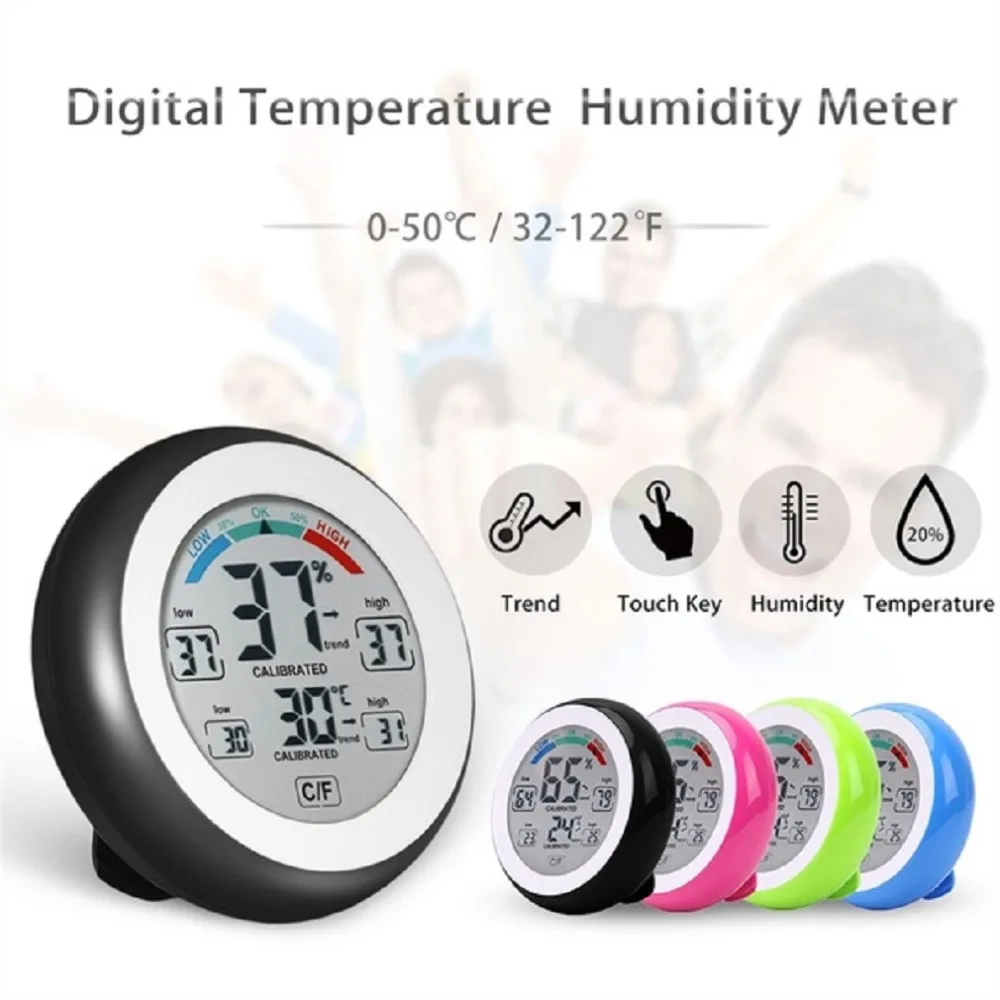 

4 Colors CD Touch Screen Digital Temperature Humidity Real-time Monitor Electronic Thermometer Hygrometer Hanging Type Household