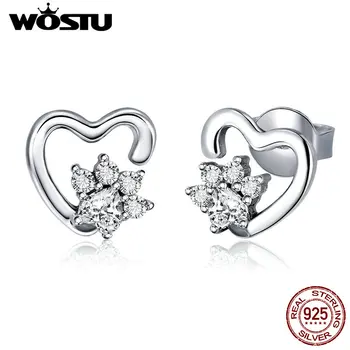 

WOSTU Real 925 Sterling Silver Cute Pet Fingerprints Girl Stud Earrings For Women Heart Earring Trendy Fashion Jewelry CQE415