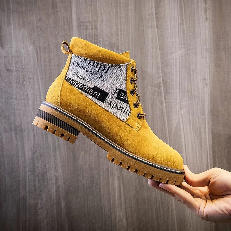 

Fashion Leisure Platform Women Martin Boots Ankle Round Toe Med Punk Motorcycle Boots Hoof Heels Mixed Colors Lace up Shoes