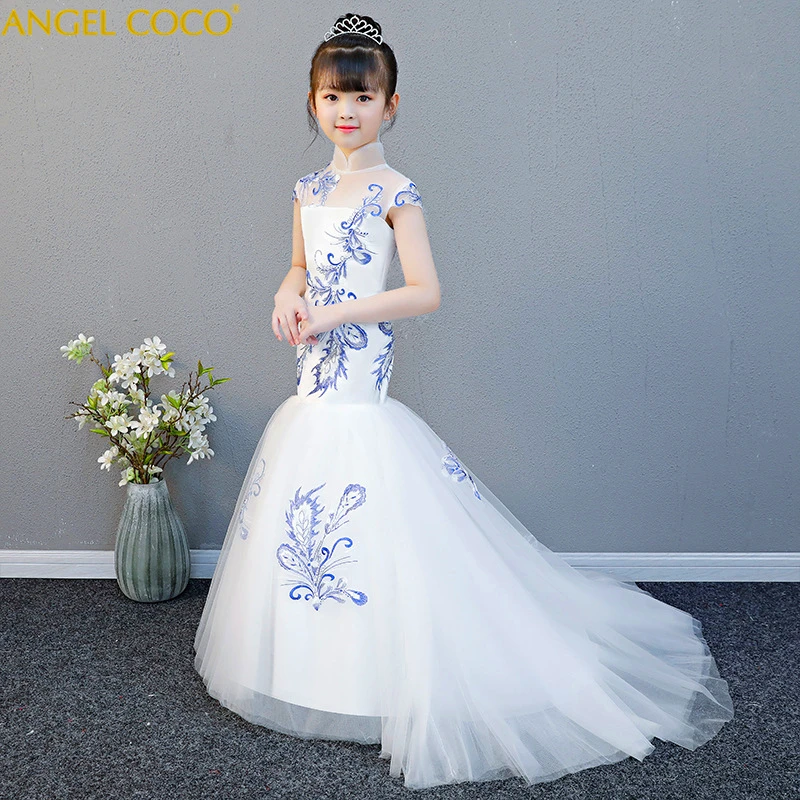 

Girls Dinner Dress Beauty Contest Princess Western High-End Children'S Embroidered Mermaid Evening Dress Great Gatsby Gown 2019
