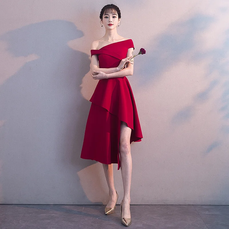 

2019 Red Sexy Off Shoulder Wedding Toast Dress Sleeveless High Split Long Cheongsam Evening Party Slim High Quality Vestido