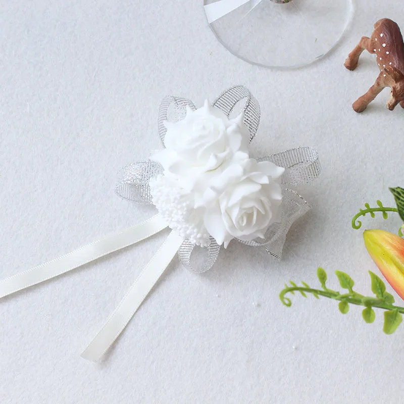 White Pink Red Wedding Rose Wrist Flowers Hand Corsage Boutonniere Pins (63)