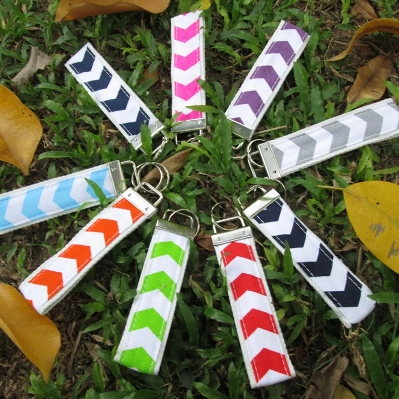 Free Shipping Chevron Wristlet Key Fob, Monogramable Canvas Keychains DOMIL 101004in Bag Parts