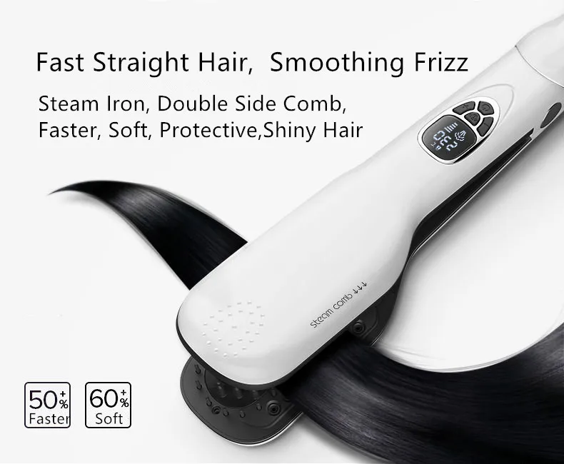 Горячая Европа Вилку Chapinha Profissional Hair Straightener Titanium 3D Массаж Гребень Водяного Пара Прямо Железа ЖК-Красный Черный Белый