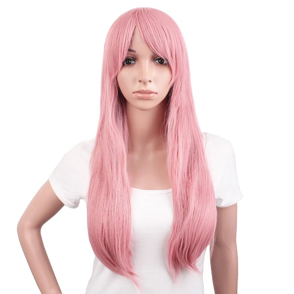 Fashion Long Pink Straight 60cm 24 inch anime party Cosplay Hair Wigs