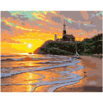 

Painting By Numbers DIY Dropshipping 40x50 50x65cm Beautiful purple beach Scenery Canvas Wedding Decoration Art picture Gift