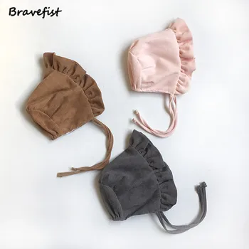 

0-9Months Newborn Infant Corduroy Hats Solid Princess Caps Cute Baby Girls Bonnet Photography Prop Autumn Winter Kids Wool Cap
