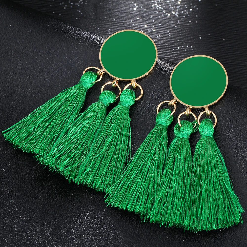 17 KM Bohemian Geometric Long Tassel Drop Earrings For Women Silk Fabric Pendant Dangle Earring Statement Ethnic Jewelry 6 Color