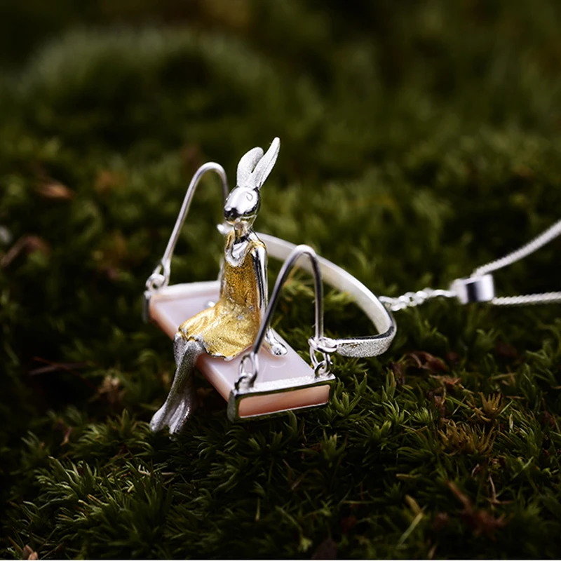 Lotus Fun Real 925 Sterling Silver Natural Mother of Pearl Handmade Fine Jewelry Miss Rabbit Pendant without Chain Acessorios