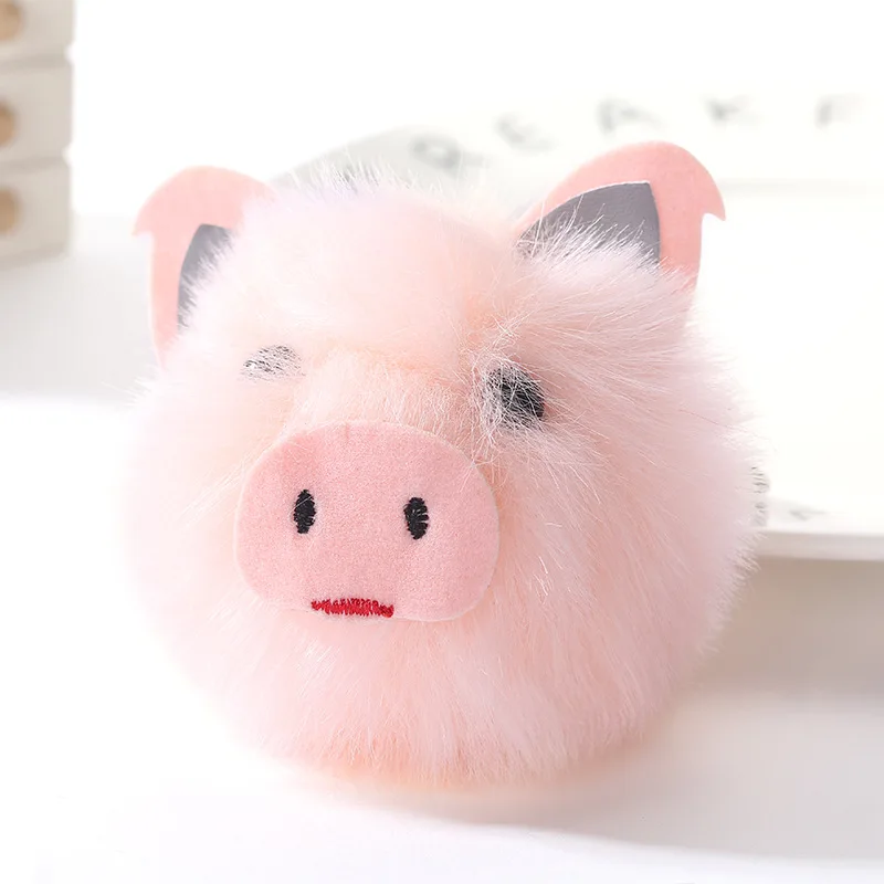 

Juelee Fur Pompon Keychain Pink Pig Rabbit Fur Ball Key Ring Pendant Bag Plush Ball Ornaments Accessories Women Christmas Gift